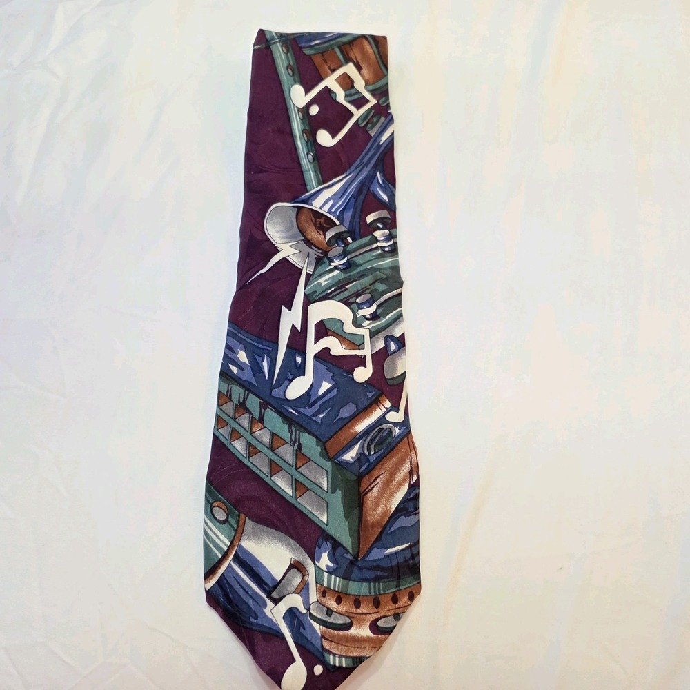 RARE"Upbeat" Necktie By Roffe Music Instruments Teacher Drum Harmonica‎ Trumpet